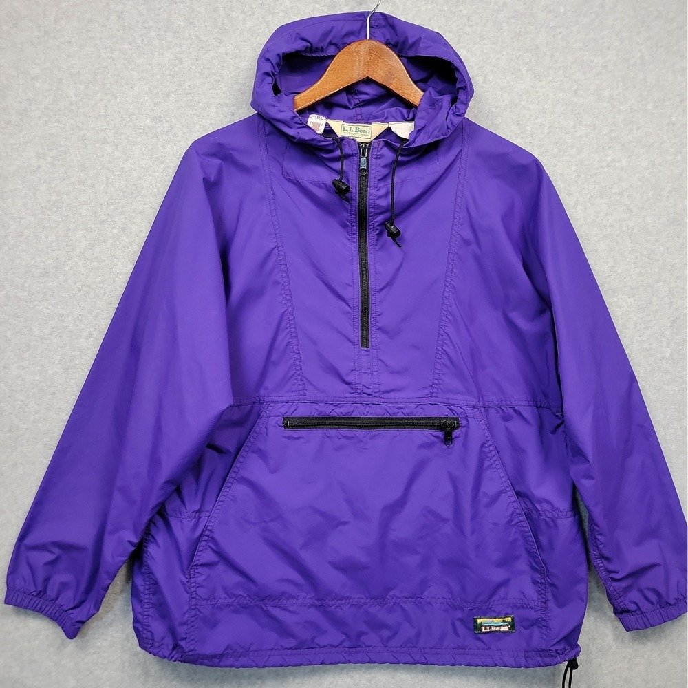 Vintage LL BEAN Jacket Women's Purple Windbreaker 1/2 Zip Hooded Anorak USA Sz L